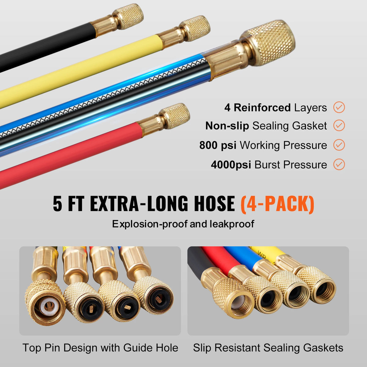 SucceBuy 4 Way AC Gauge-AC Manifold Gauge Set 5ft Hoses for R134A/R22/R12/R410A Work on Car Auto Freon Charging and Evacuation