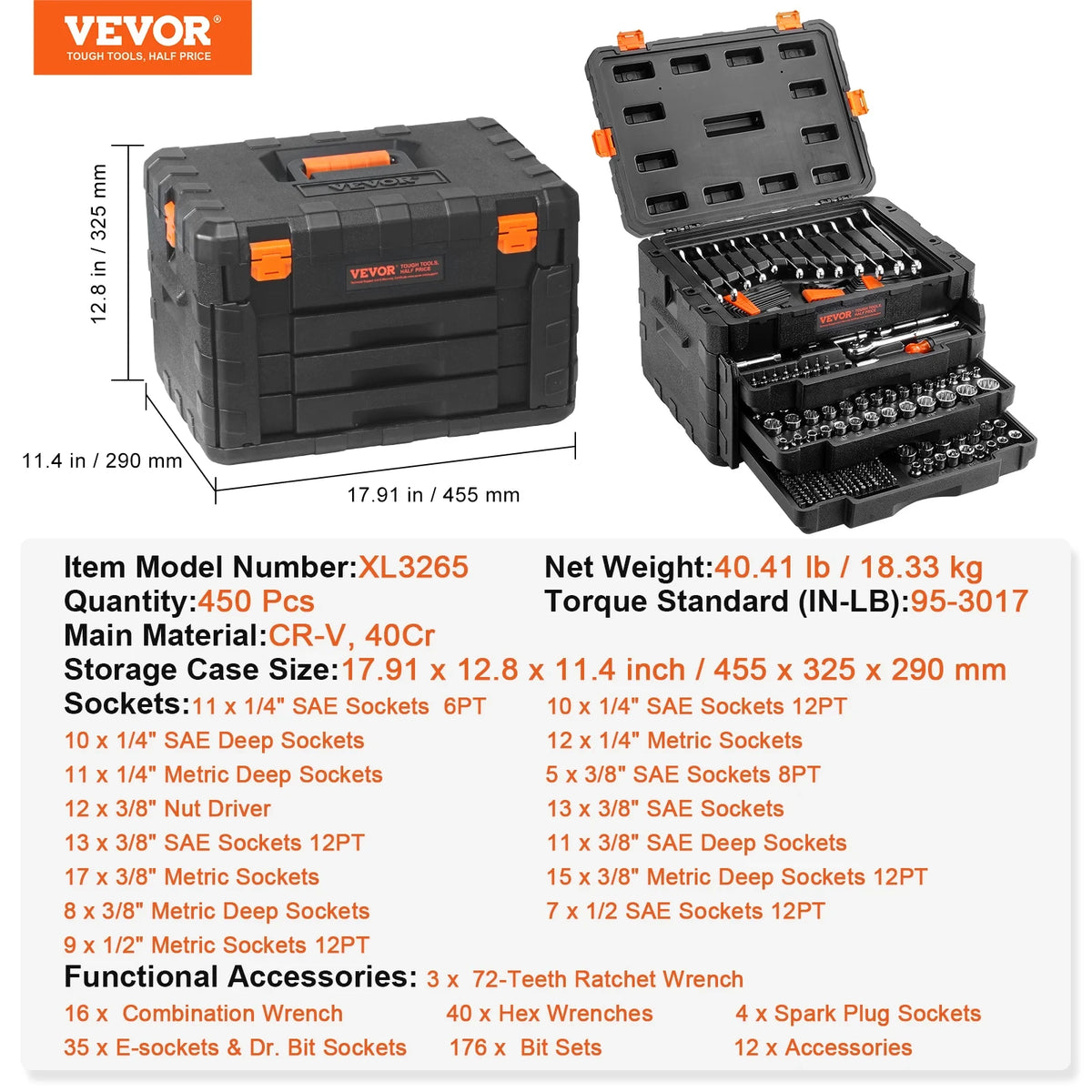 SucceBuy Mechanics Tool Set And 450 Pcs SAE Metric