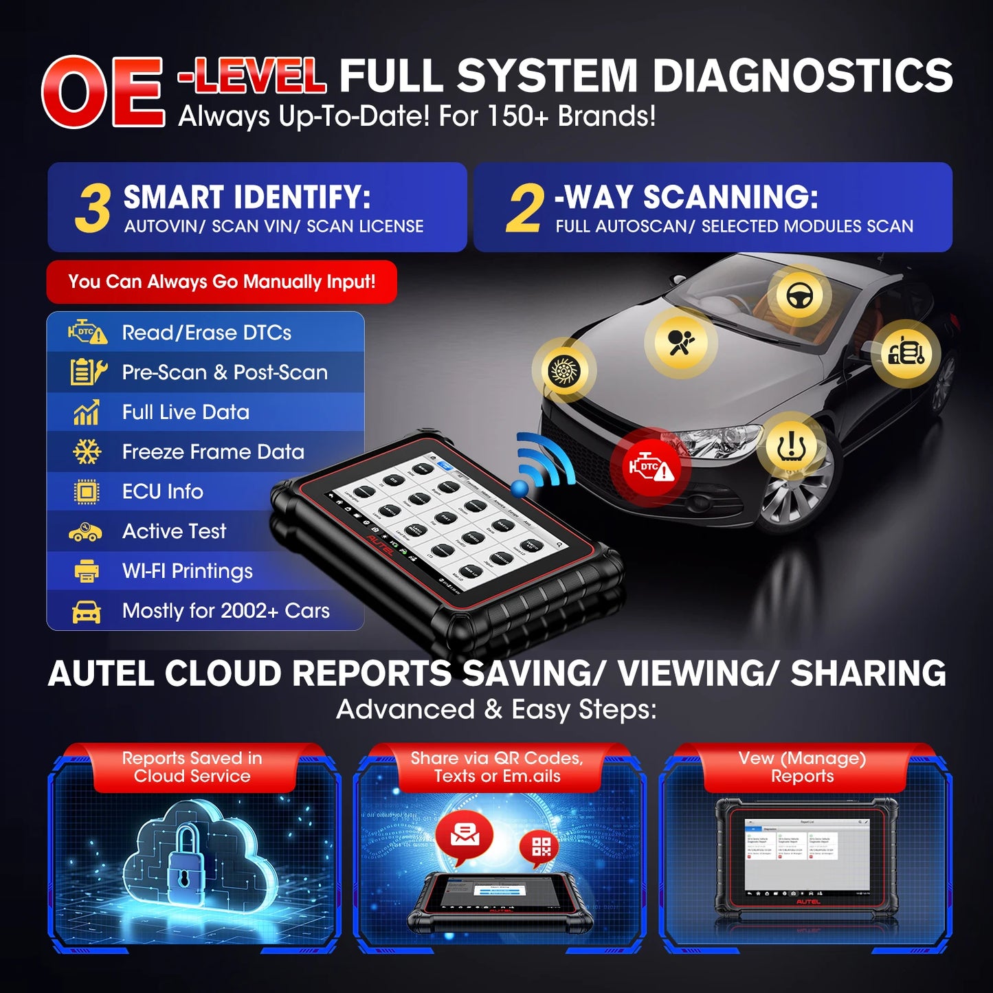 Autel MaxiCOM MK900-BT MK900BT Diagnostic Scanner Wireless DoIP / CAN FD Scan Tool, Bi-directional Control Automotive Tools