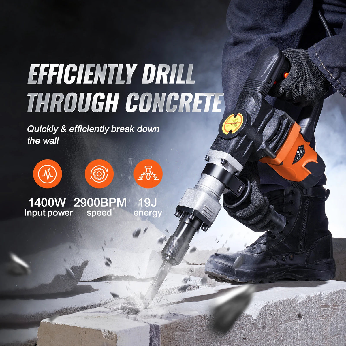 SucceBuy 1400W Demolition Jack Hammer Heavy Duty Electric Breaker