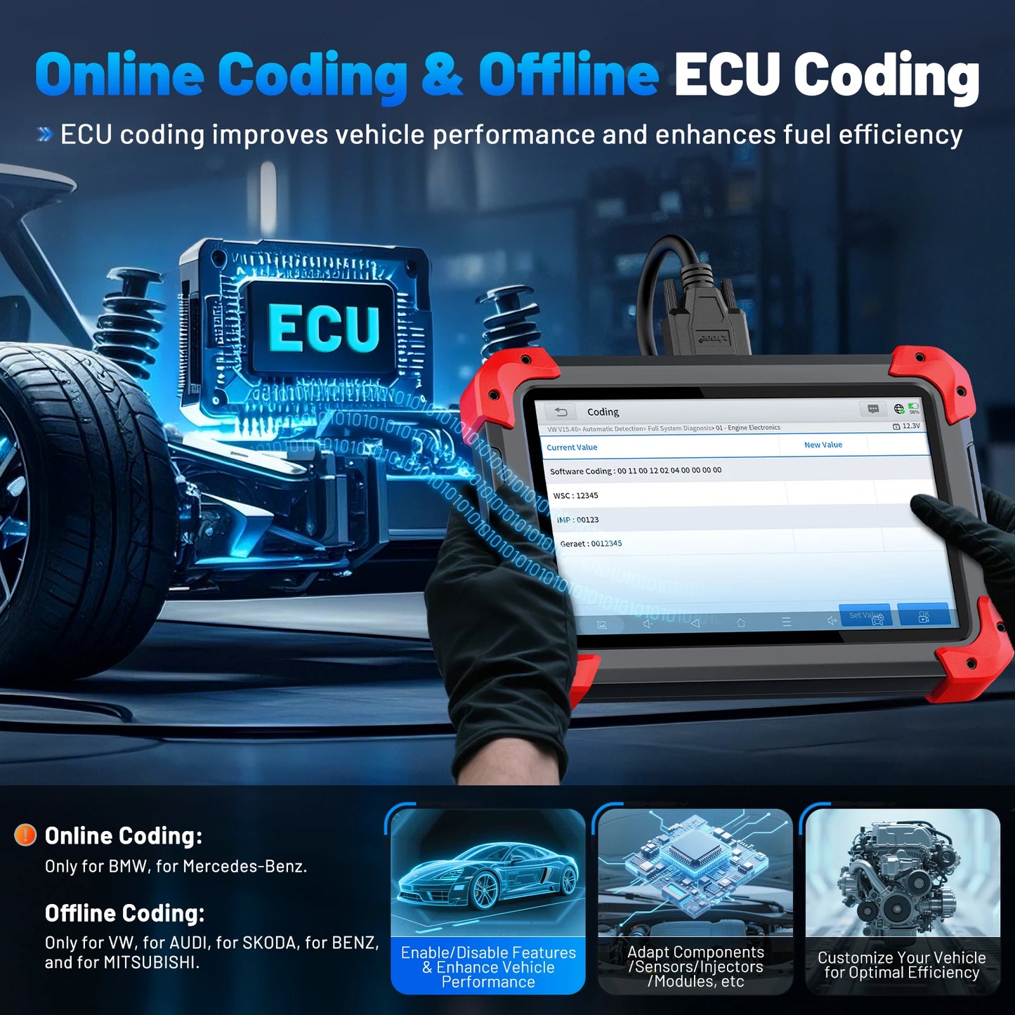 XTOOL D7 V2.0 OBD2 Scanner All System Car Diagnostic Tool Bi-directional Automotive Tool ECU Coding Active Test with 39+ Reset