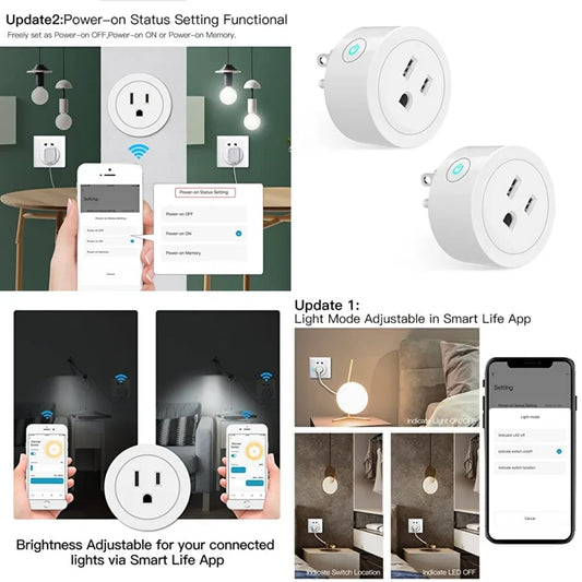 Smart WiFi Power Dimmer Plug, Brightness Adjust Timer Socket, Tuya Smart Life App Remote Control, Compatible with Alexa and Goo