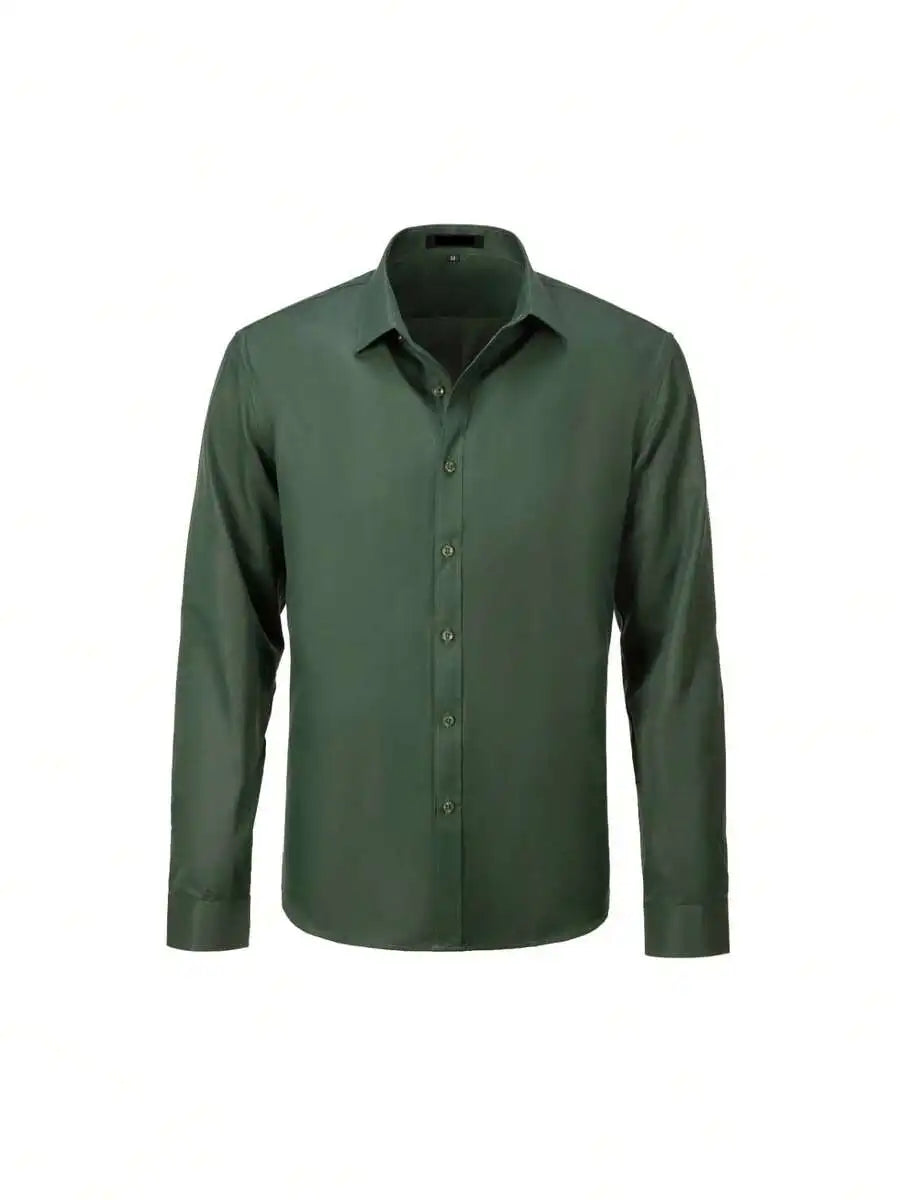 Mens Solid Color Long Sleeve Formal Shirt Casual Business Wedding Dress Up