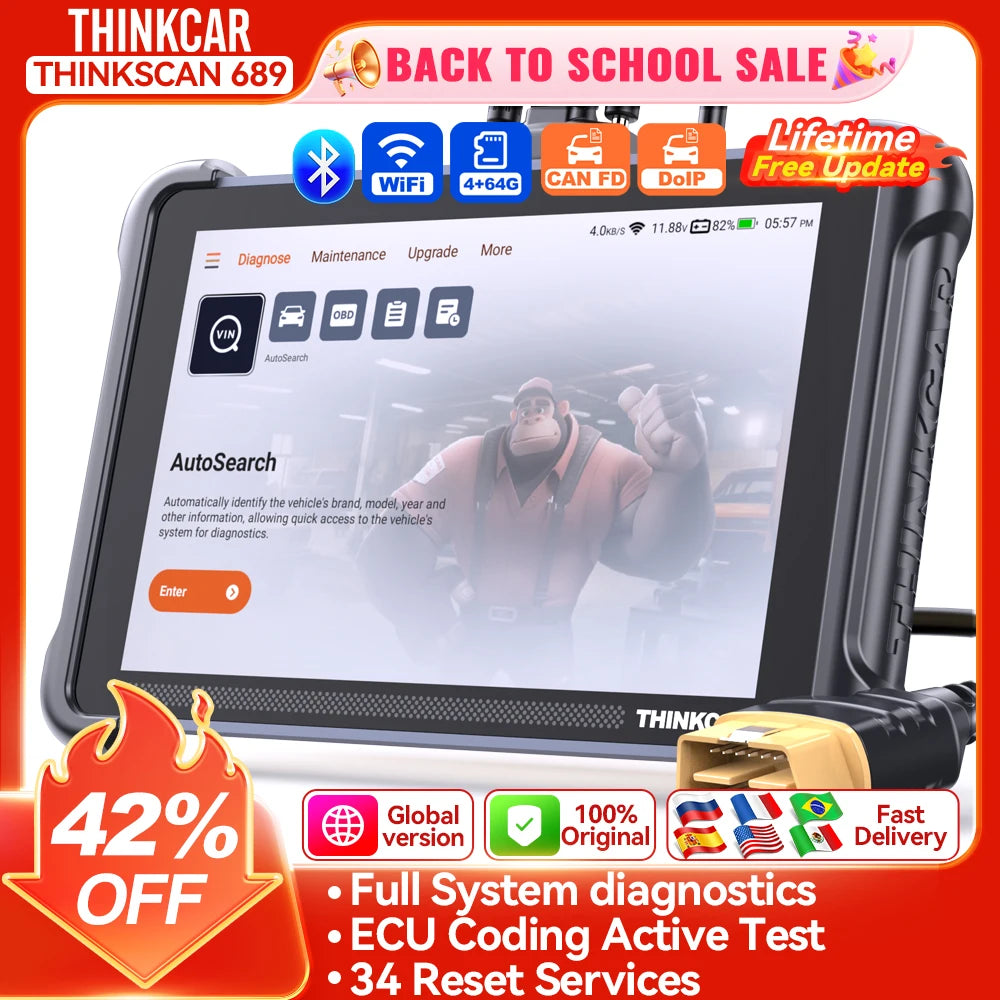 THINKCAR THINKSCAN 689 Bidirectional Scan Tool With CANFD&DoIP OBD2 Scanner ECU Coding Bi-Directional Control 34 Reset Free