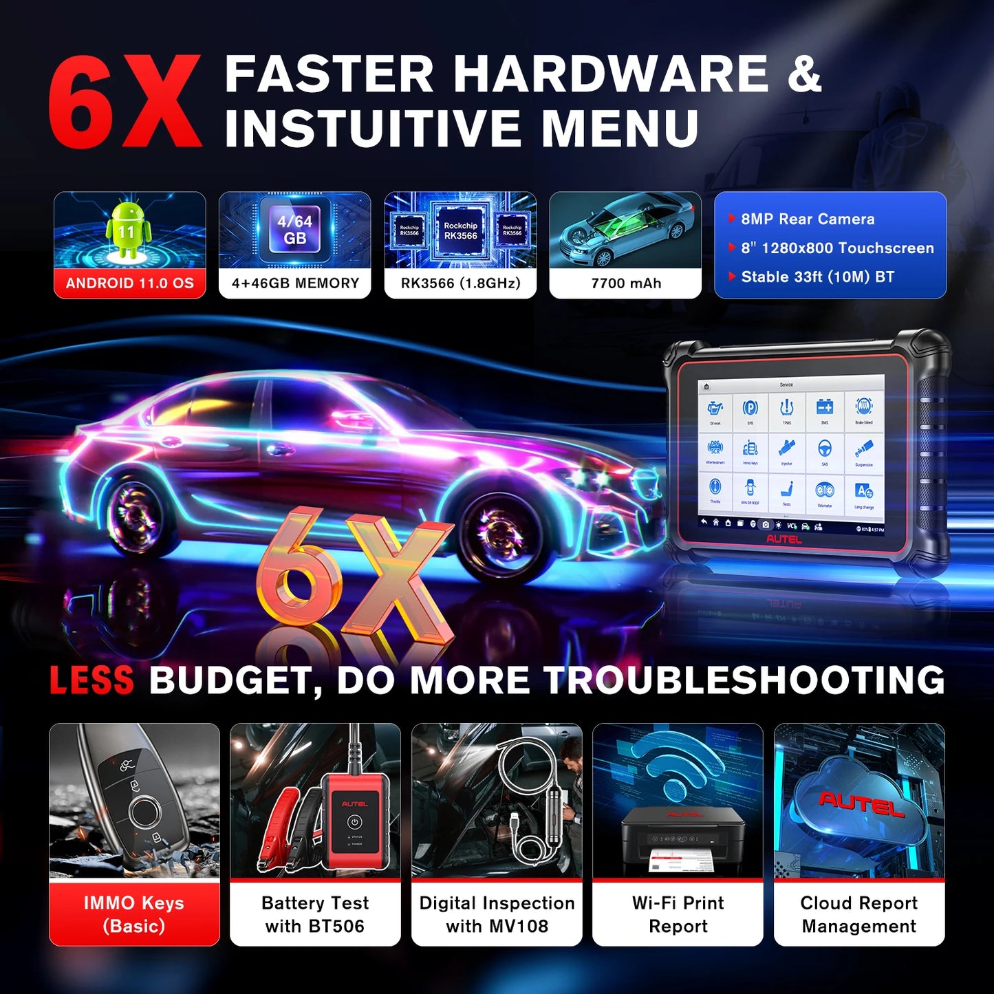 Autel MaxiCOM MK900-BT MK900BT Diagnostic Scanner Wireless DoIP / CAN FD Scan Tool, Bi-directional Control Automotive Tools