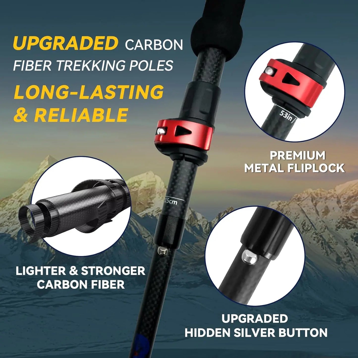Carbon Fiber Trekking Poles Lightweight Collapsible Hiking Sticks