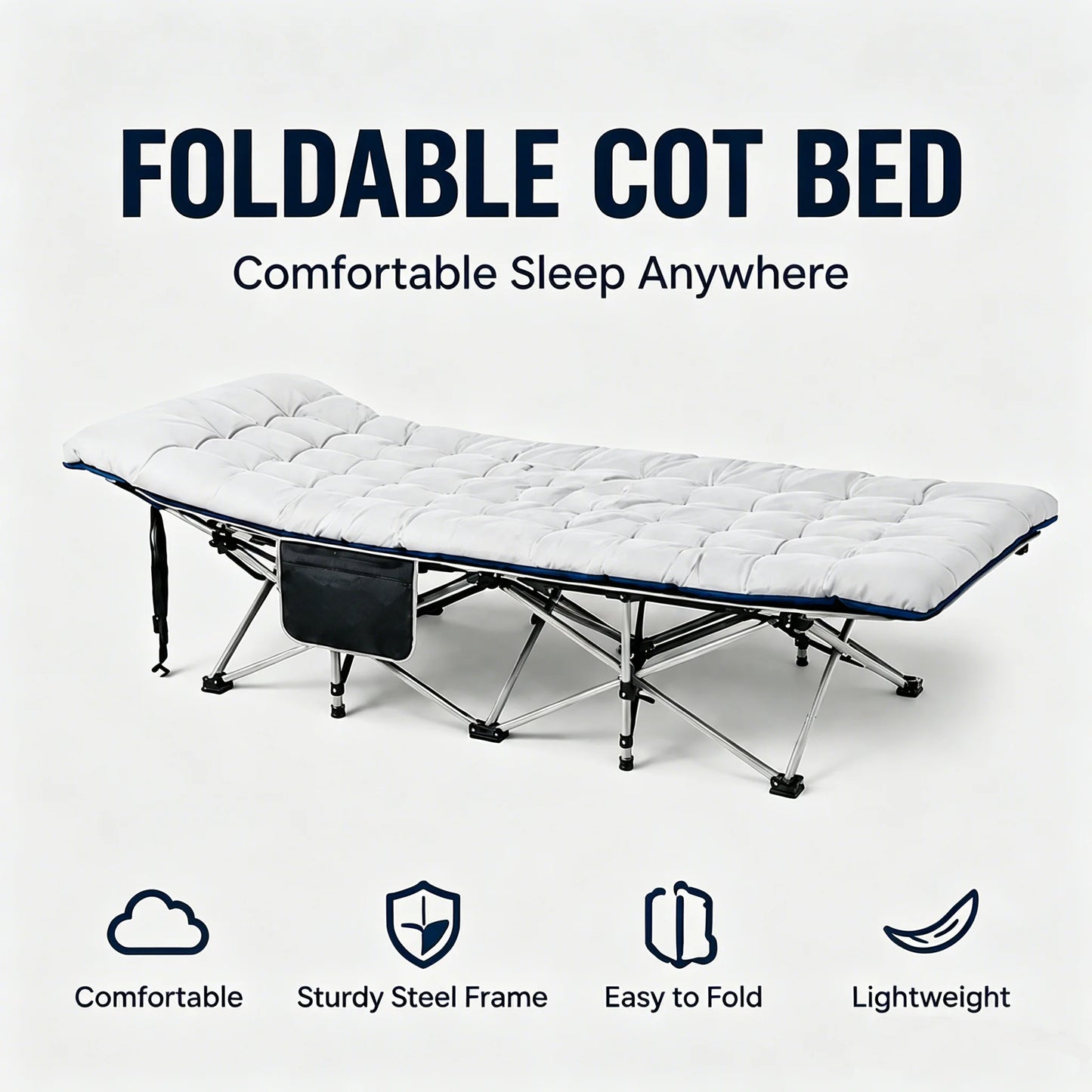 Foldable Cot Bed With Thick Mattress For Camping And Office