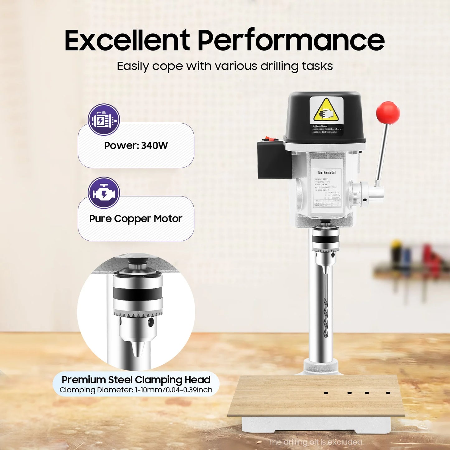 340W Mini Bench Drill Press With Adjustable Speed Portable